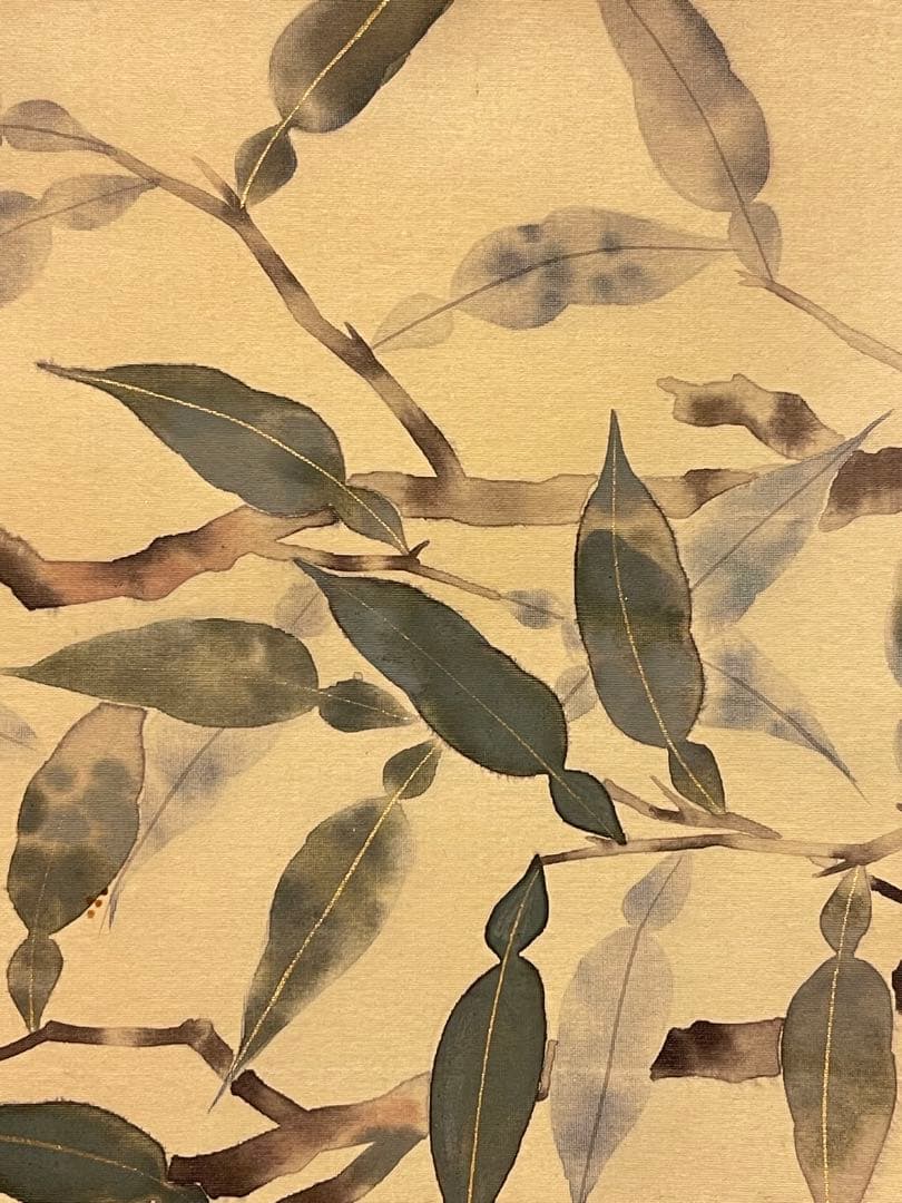 華月「柚小禽」絹本 掛け軸 掛軸 絵画 茶掛 花鳥図 日本画