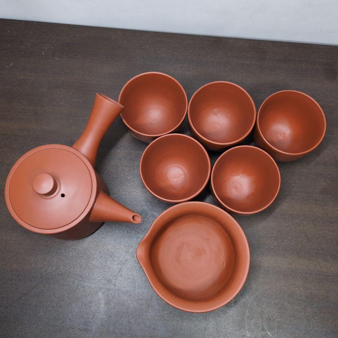 常滑焼 水上暁山 作 朱泥 三十六歌仙文 茶器揃 共布 共箱 煎茶道具