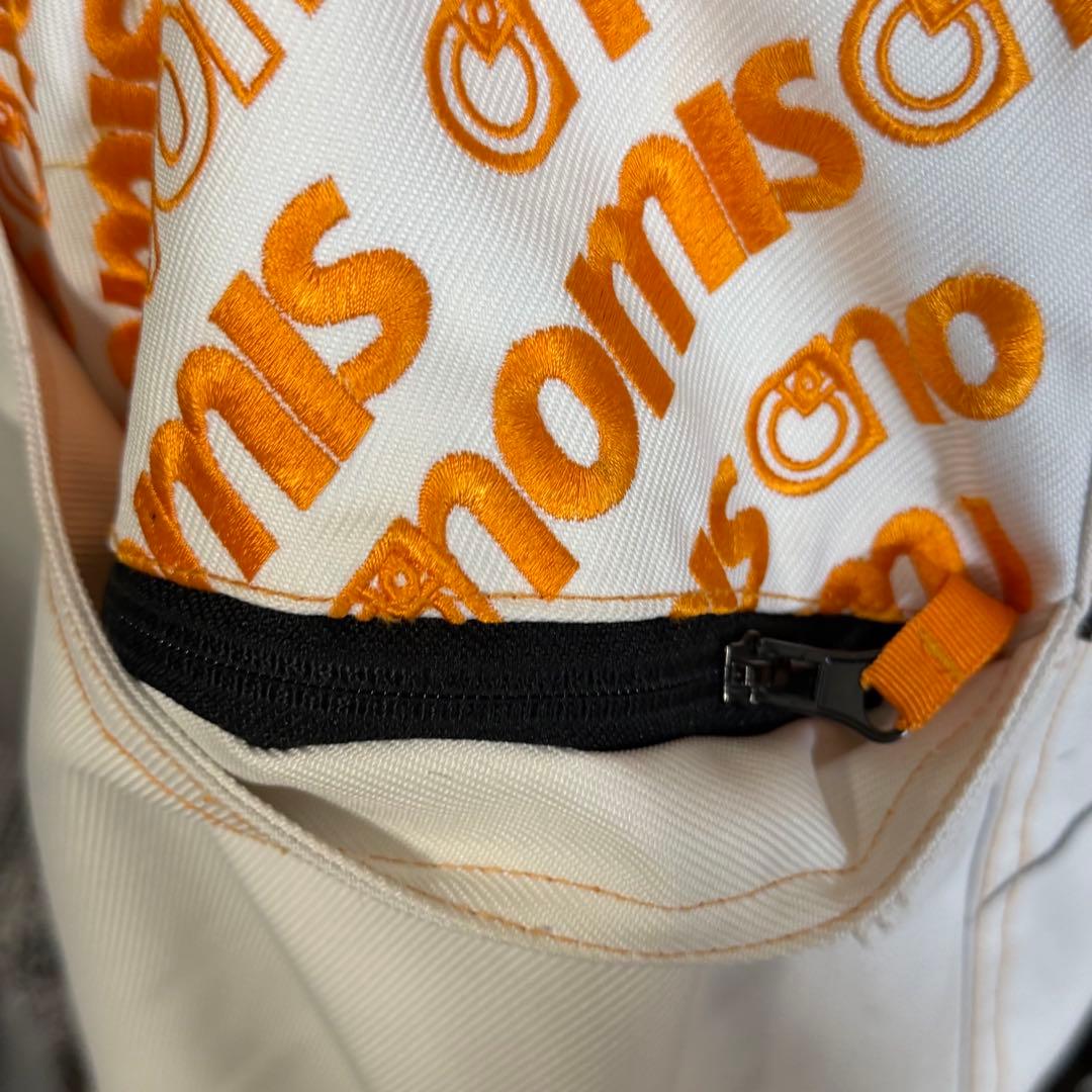 【nomis】スノーボードパンツ メンズL 白 オレンジ刺繍 総柄 ノーミス
