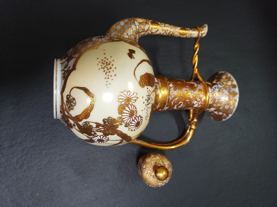 明治輸出品 瀬戸焼名工「加藤春光製」オールドニッポン 銘あり 水差し ポット