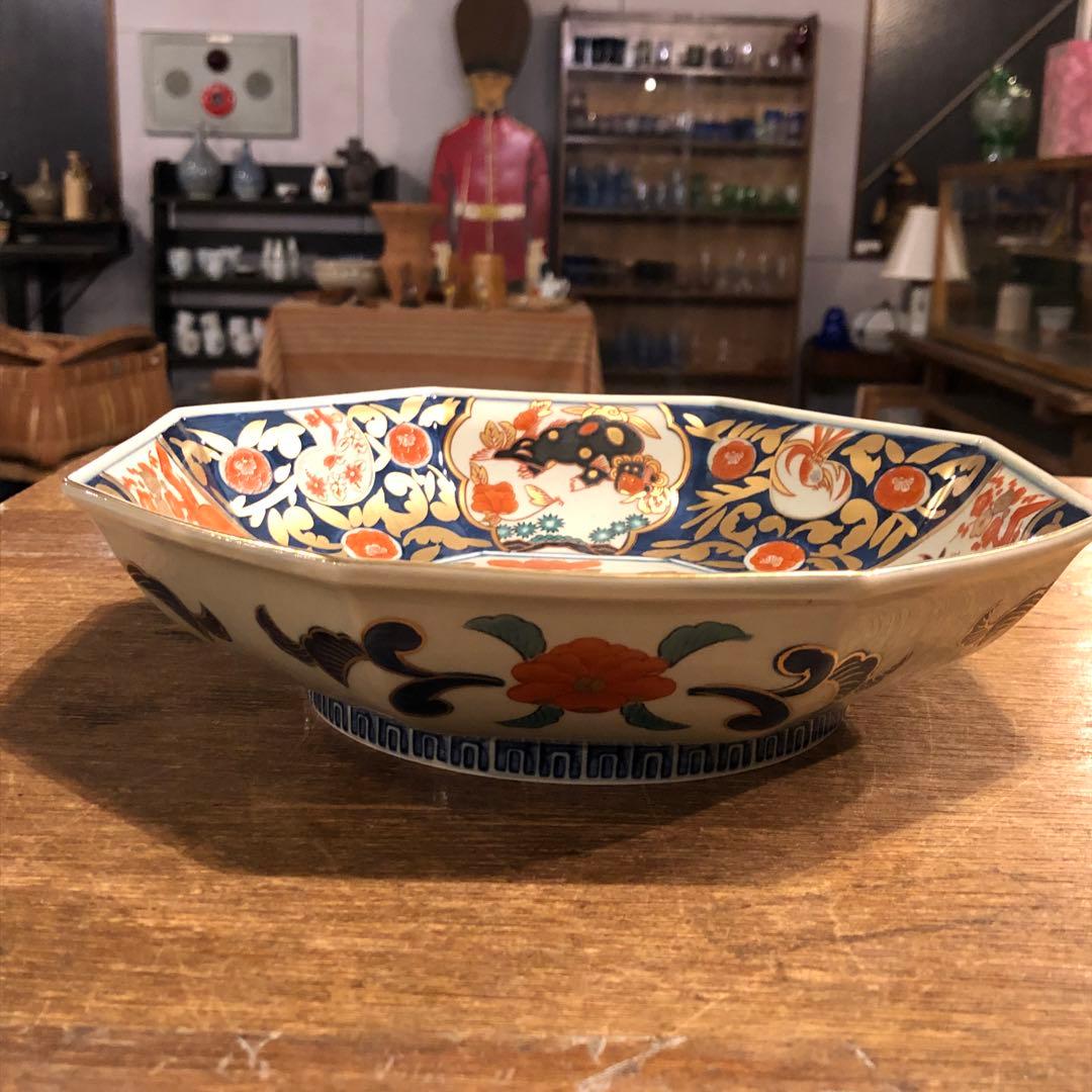 林九郎窯　金唐草花篭図　八角盛鉢