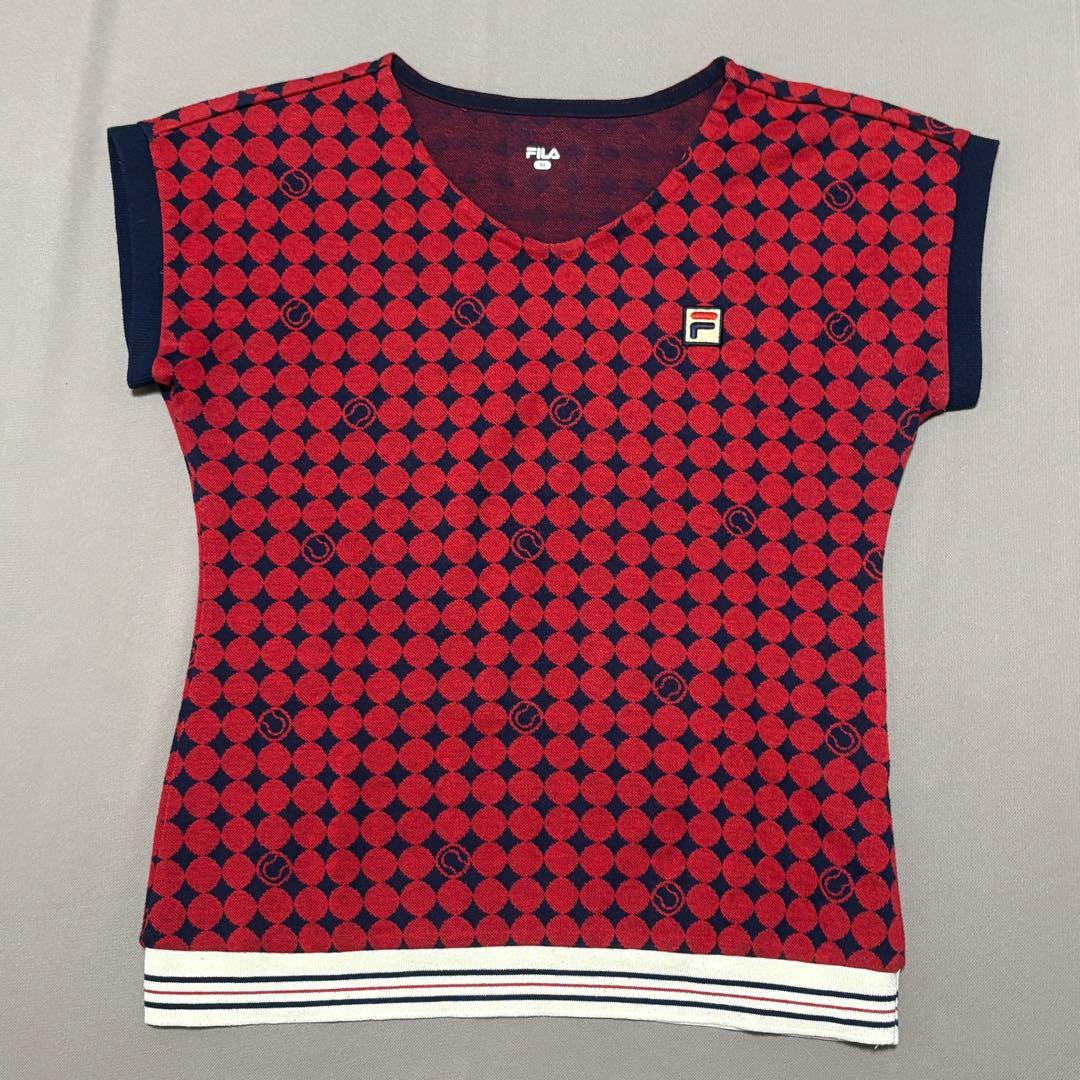 フィラFILA テニスウェア ニット総柄シャツ&ショートパンツ 上下セットアップ