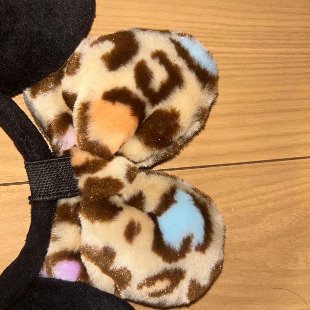 ヒョウ柄リボン付き耳カチューシャ
