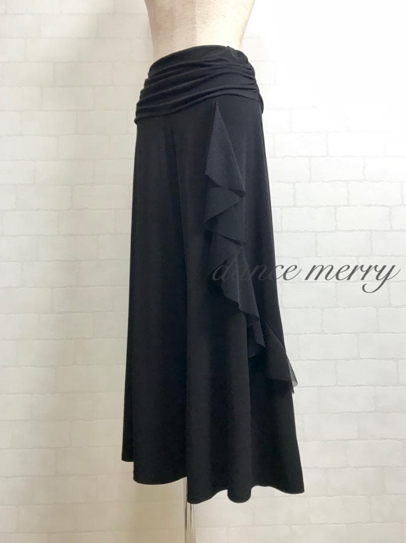 ＊新品　フリル　ワイドパンツ　社交ダンス　黒　ズボン　レッスン　ラテン　2233