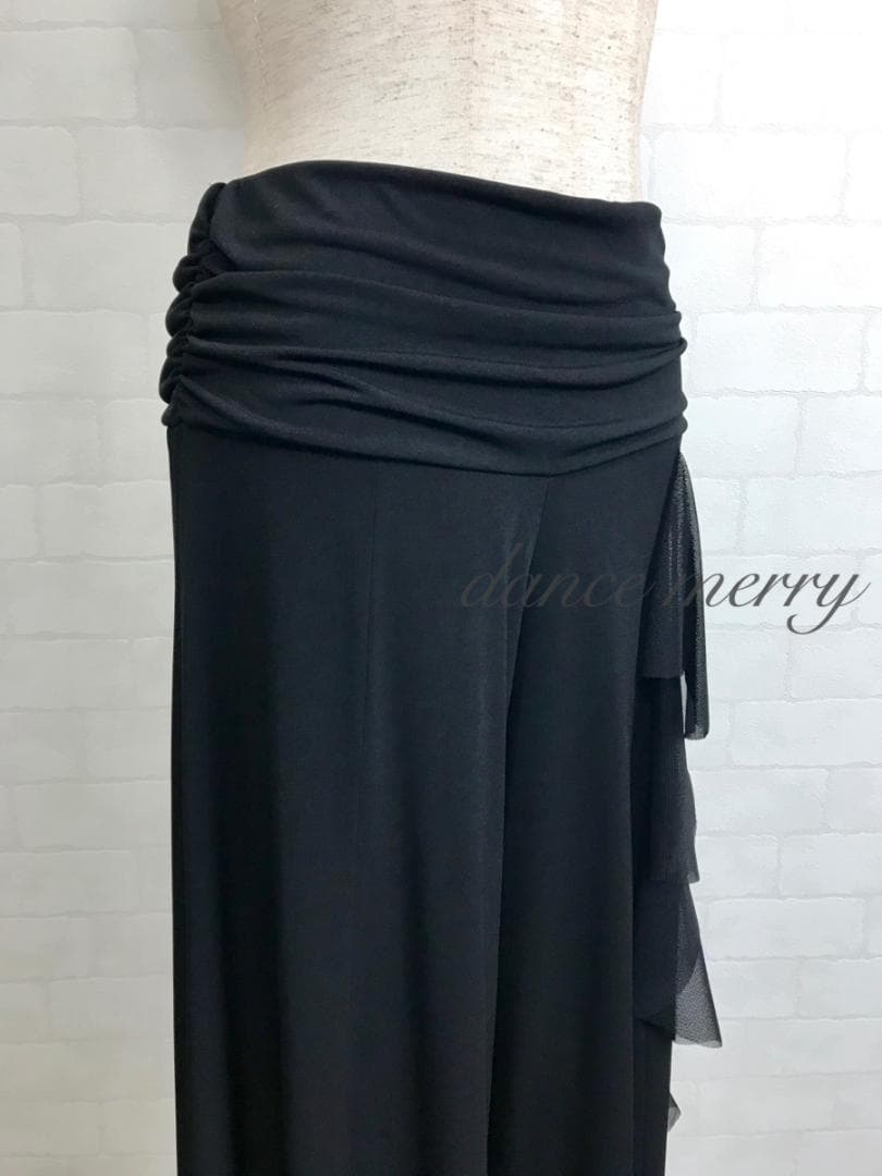 ＊新品　フリル　ワイドパンツ　社交ダンス　黒　ズボン　レッスン　ラテン　2233
