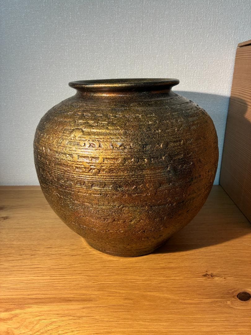 113 [箱付き] 金箔工芸 古代宝 古錦壺 花瓶