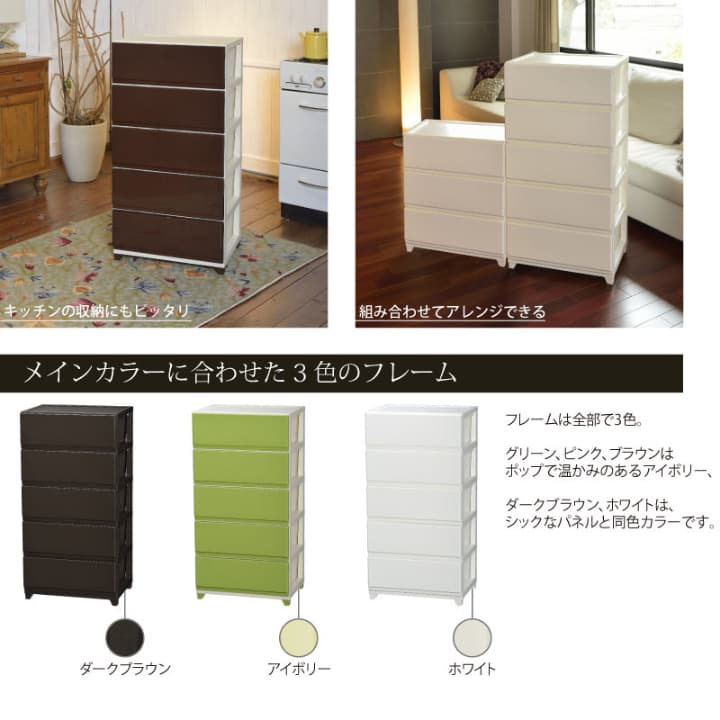 送料無料　鏡面仕上げで人気のプラスチック製チェストワイド５段！！