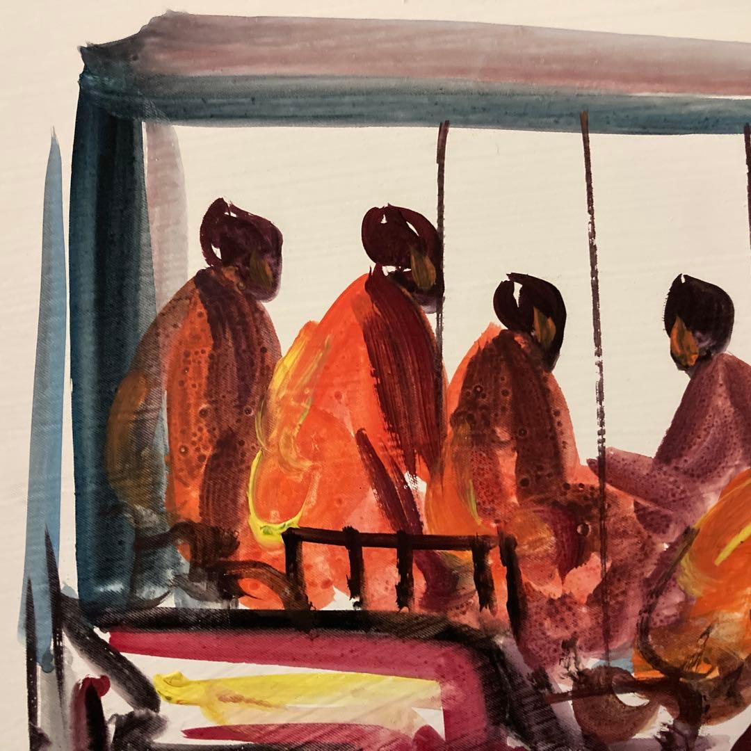 【カンボジアで購入】絵画 人力車 僧侶 アート フレーム付き アクリル