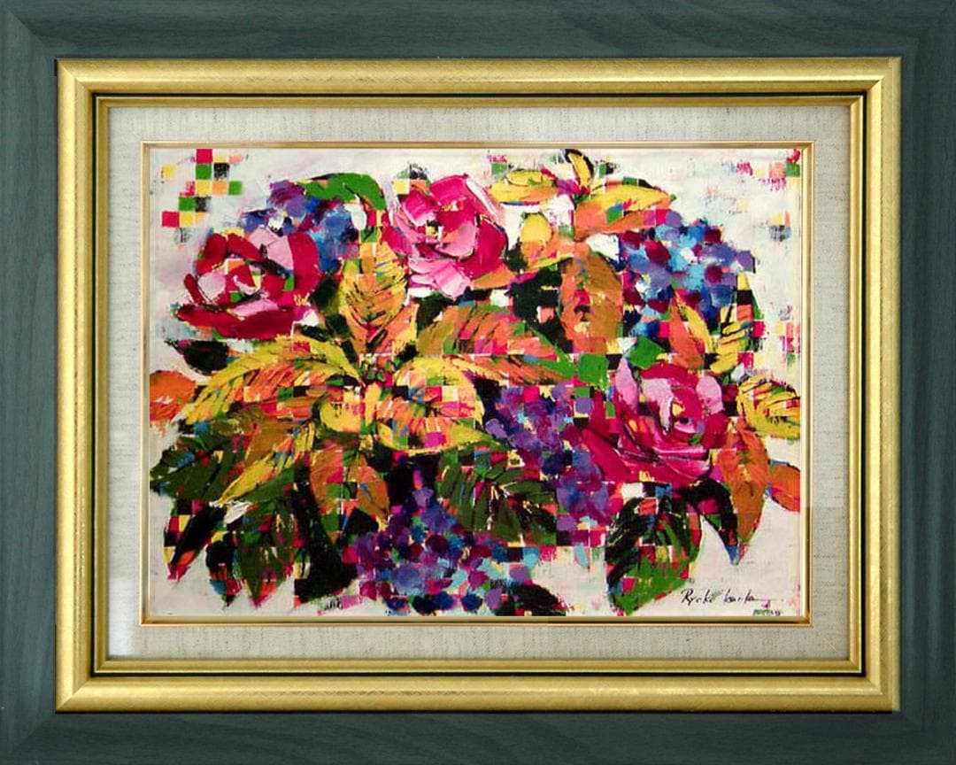 油絵 菅家令子 絵 絵画 インテリア 額付(白) uF6-061704 花