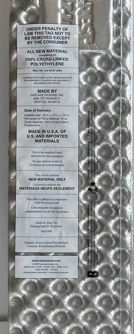 【新品未使用】THERMAREST Zライトソル　スリーピングマット Rサイズ