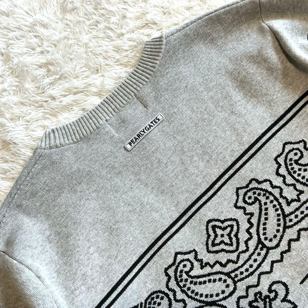 【美品】PEARLY GATES クルーネックニットプルオーバー　ライトグレー