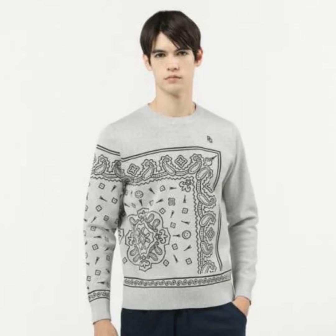 【美品】PEARLY GATES クルーネックニットプルオーバー　ライトグレー