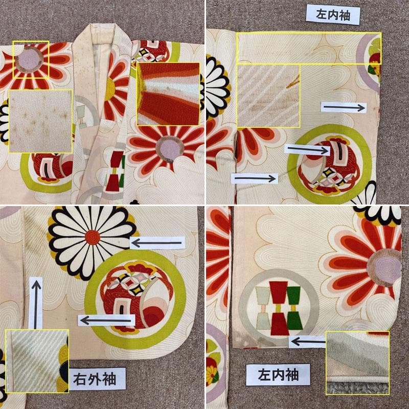 506ag36◎七五三 三歳 女の子 アンティーク着物&被布&長襦袢 花文様◎