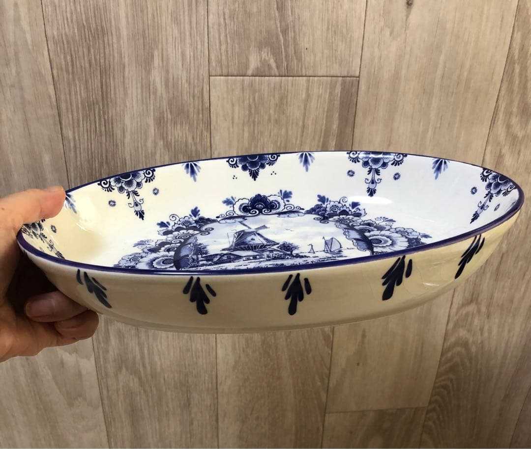 【希少1970年代】デルフト オランダ 手描きオーバル皿 新品未使用品☆
