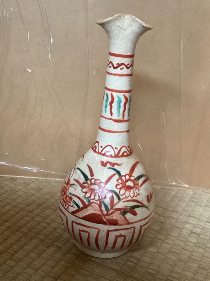古美術骨董品　赤絵　青木木米作　花入　時代物 高さ約25cm