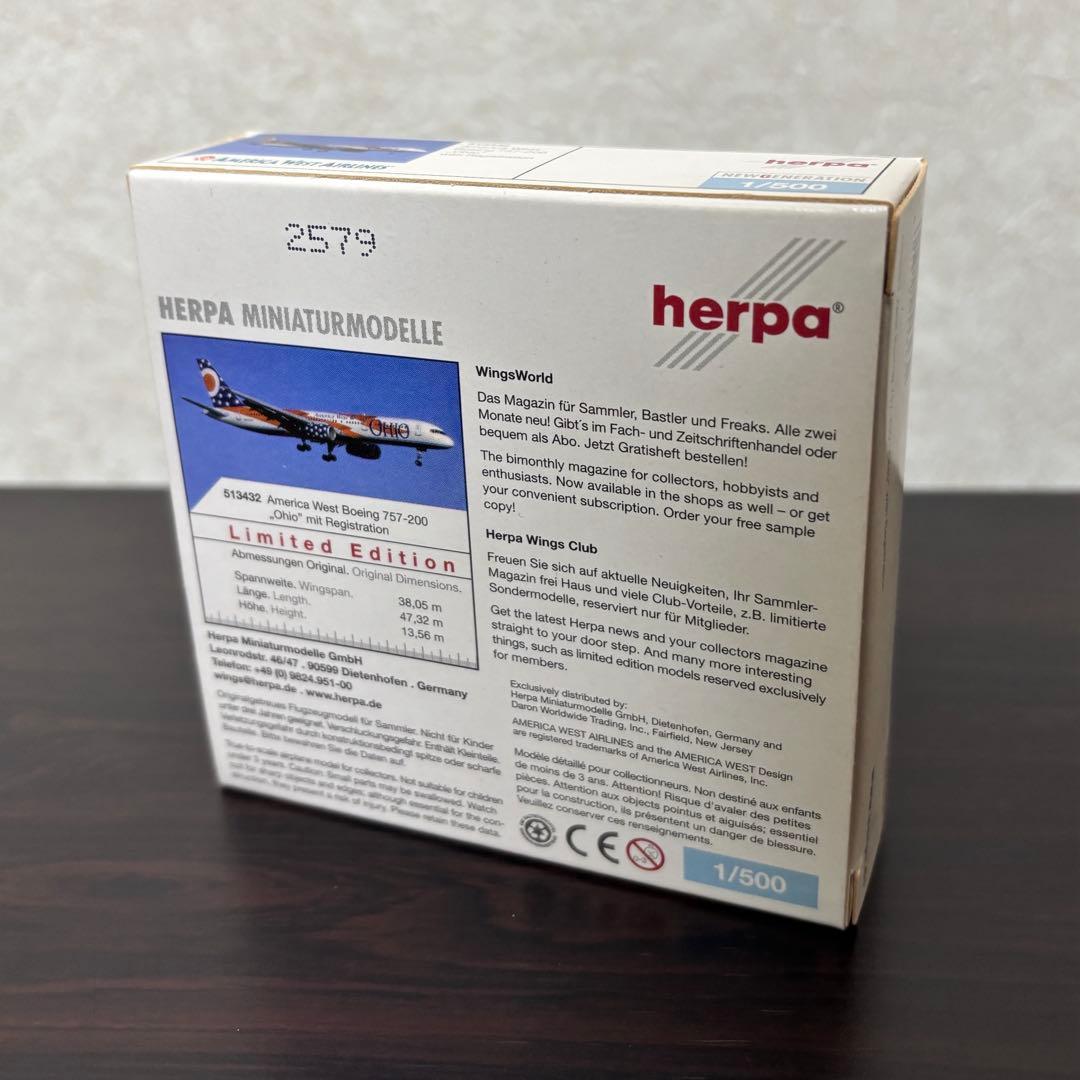 限定\"オハイオ\" アメリカウエスト航空 B757-200 Herpa 1/500