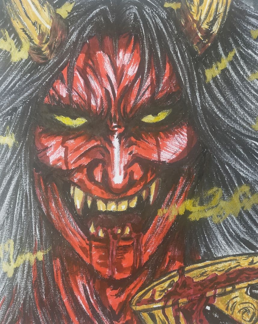 【真筆一点物】酒呑童子 - 再起の咆哮（筆ペン一発描き/肉筆画/大色紙）