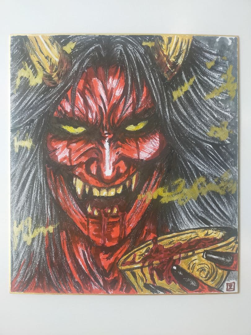 【真筆一点物】酒呑童子 - 再起の咆哮（筆ペン一発描き/肉筆画/大色紙）