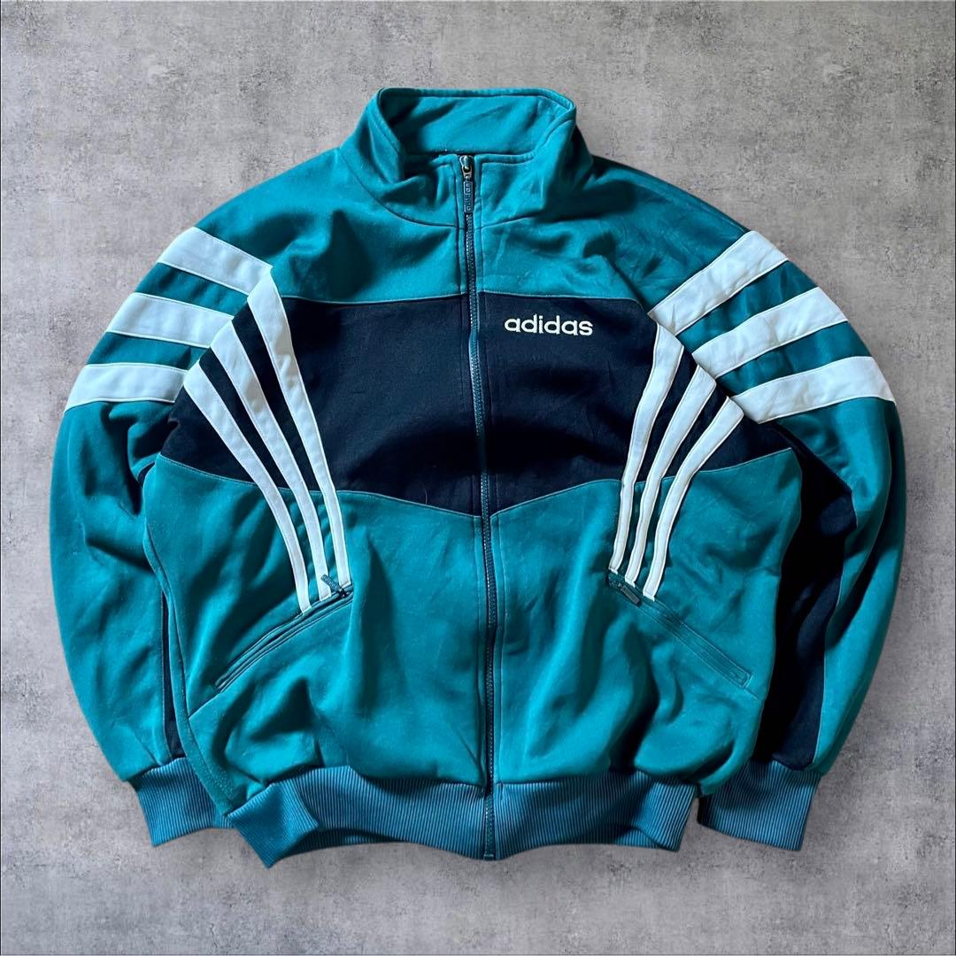 古着 90s adidas トラックジャケット 刺繍ロゴ 緑 Vintage