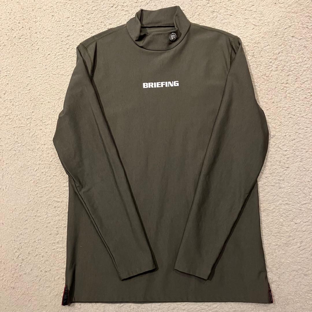 【美品】BRIEFING GOLFモックネックシャツ 裏起毛 オリーブ Lサイズ