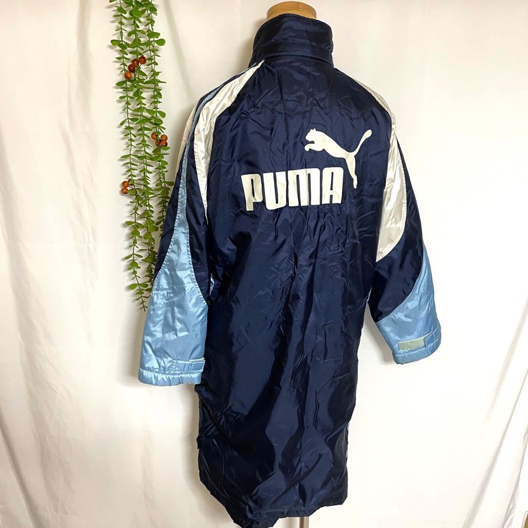 プーマ PUMAのロゴ入りベンチコート 裏起毛 白/紺/水色 サイズ150
