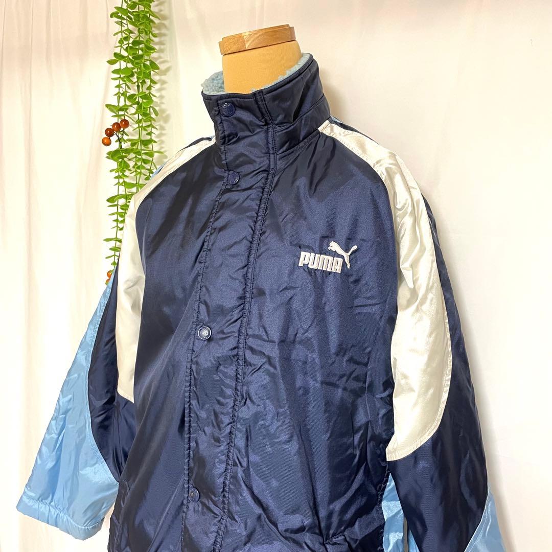 プーマ PUMAのロゴ入りベンチコート 裏起毛 白/紺/水色 サイズ150