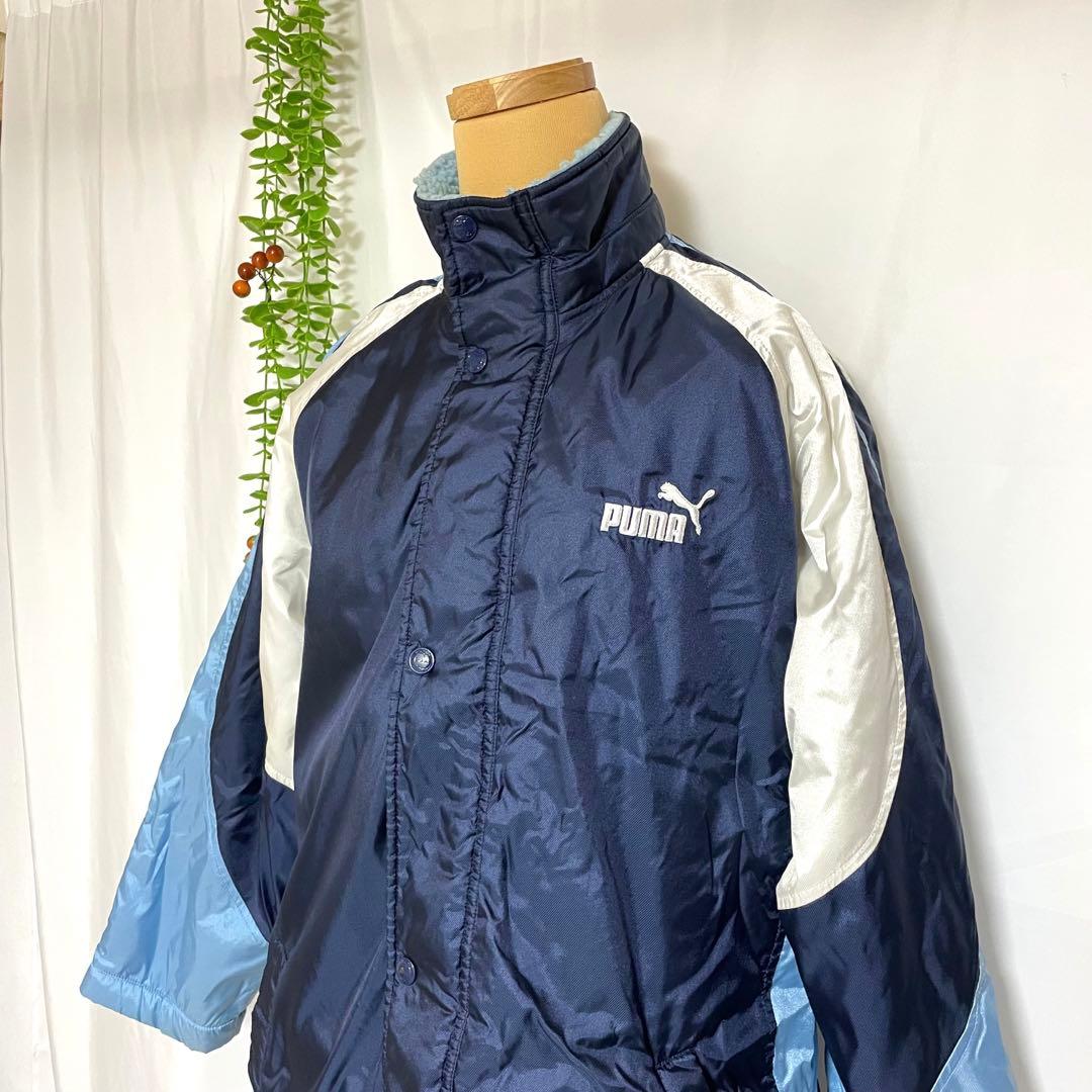 プーマ PUMAのロゴ入りベンチコート 裏起毛 白/紺/水色 サイズ150