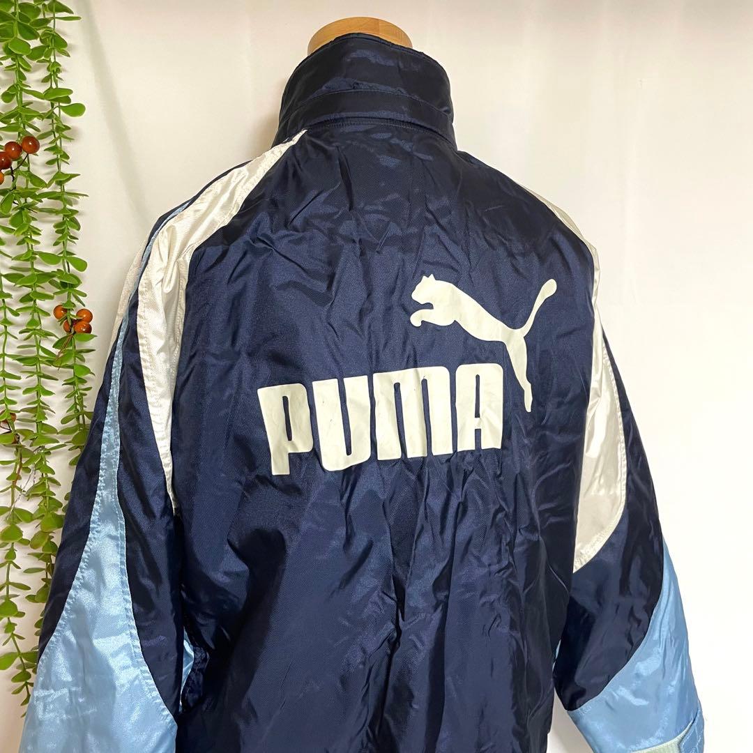 プーマ PUMAのロゴ入りベンチコート 裏起毛 白/紺/水色 サイズ150