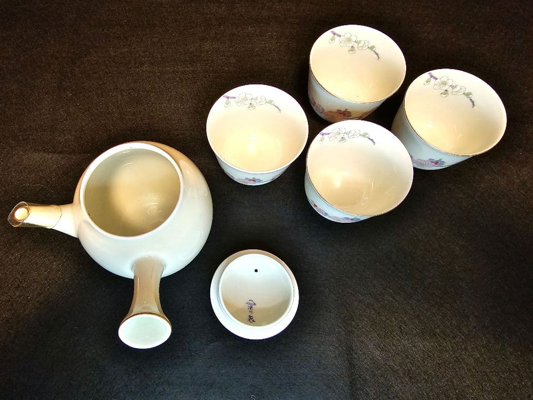 ☆深川製磁　紅白初梅　上品な急須茶器セット　未使用美品　昭和期