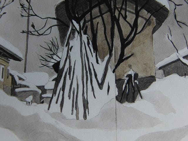 斎藤清、【西会津町・野沢】、希少な大判額装用画集より、美品、新品額装付