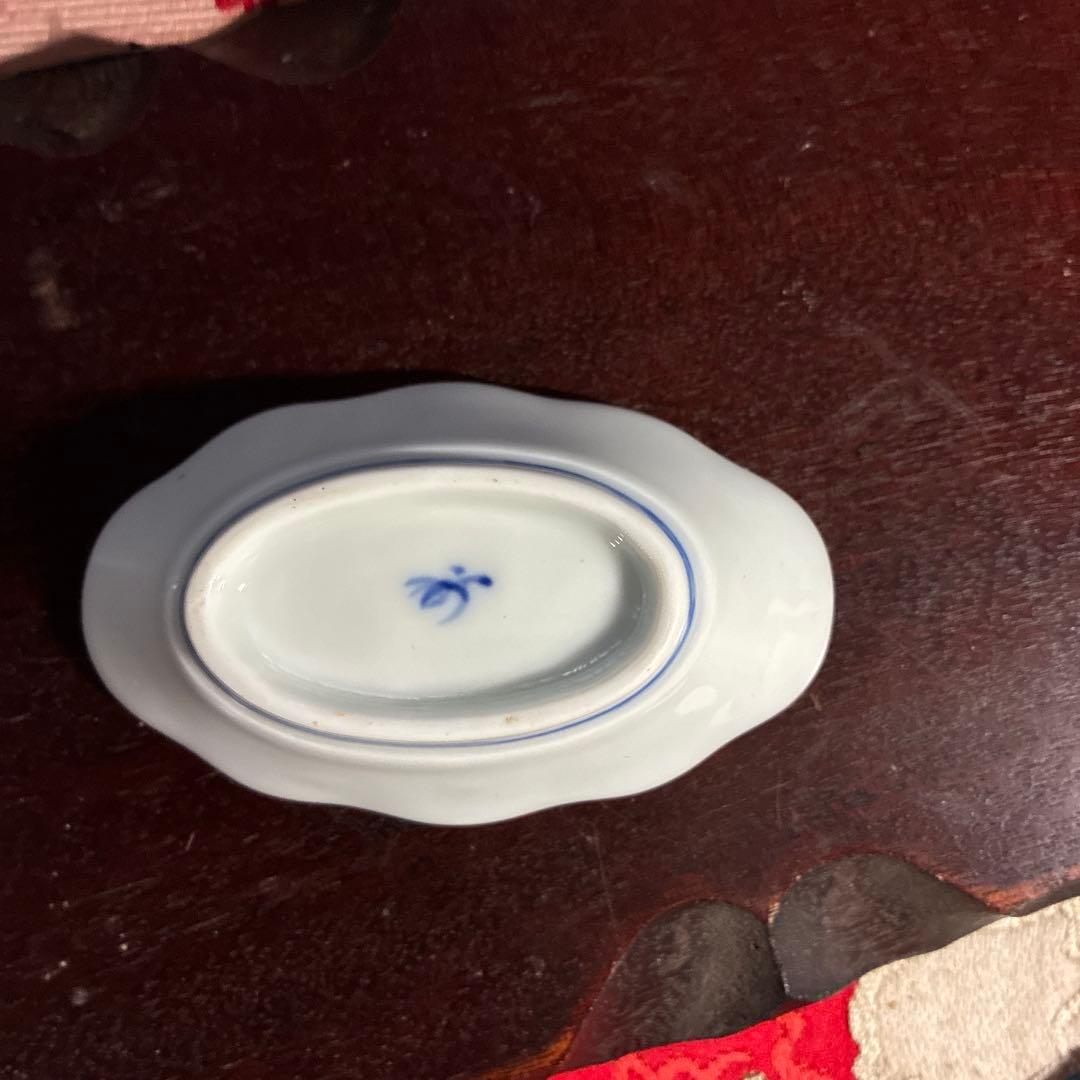骨董　有田焼　伊万里　桐葉　竹柵　舟型皿　豆皿　２種４客　名陶　オールド香蘭社②