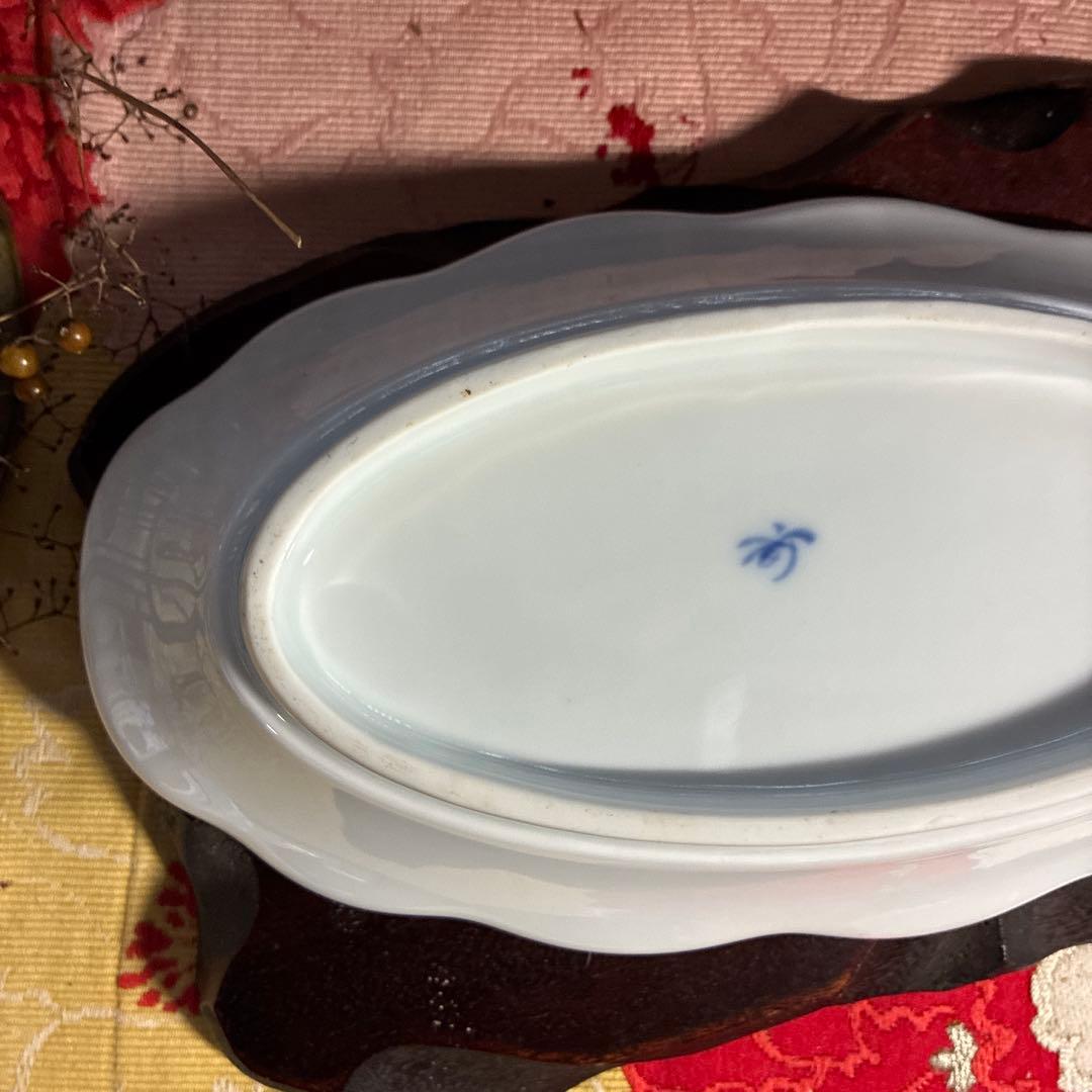 骨董　有田焼　伊万里　桐葉　竹柵　舟型皿　豆皿　２種４客　名陶　オールド香蘭社②