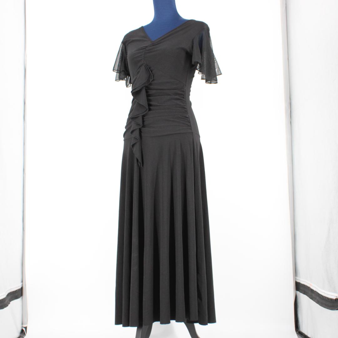 【美品 社交ダンス衣装】ワンピース ドレス leirena 黒 無地 シンプル