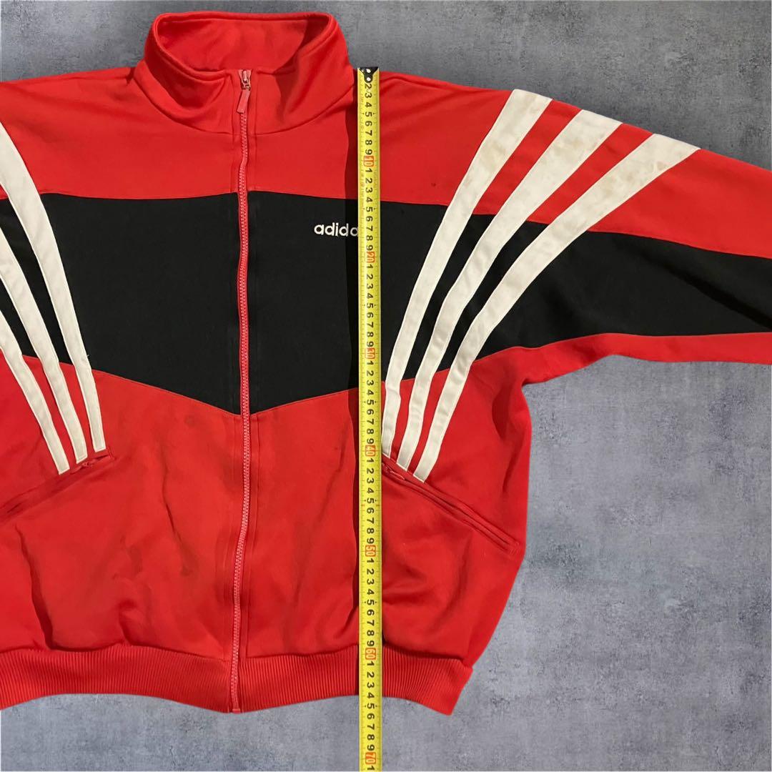 adidas 90s トラックジャケット L相当 赤黒 ワイドシルエット**