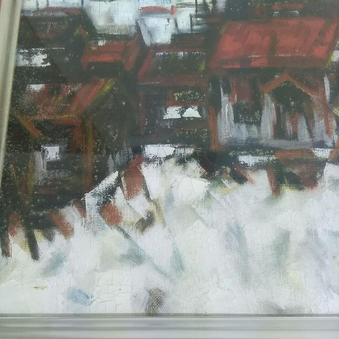 漁村風景画　油絵