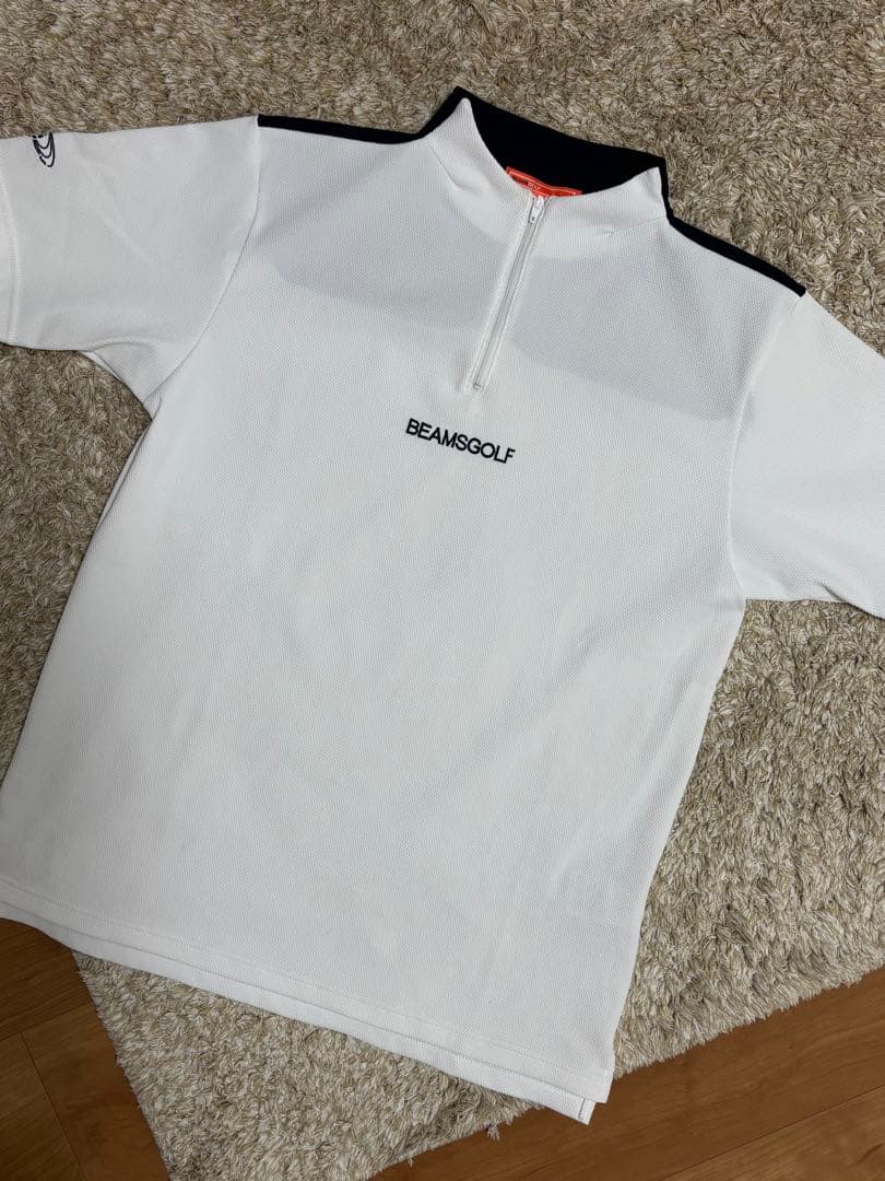 BEAMS GOLF ハーフジップ モックネックシャツ 半袖 S ホワイト