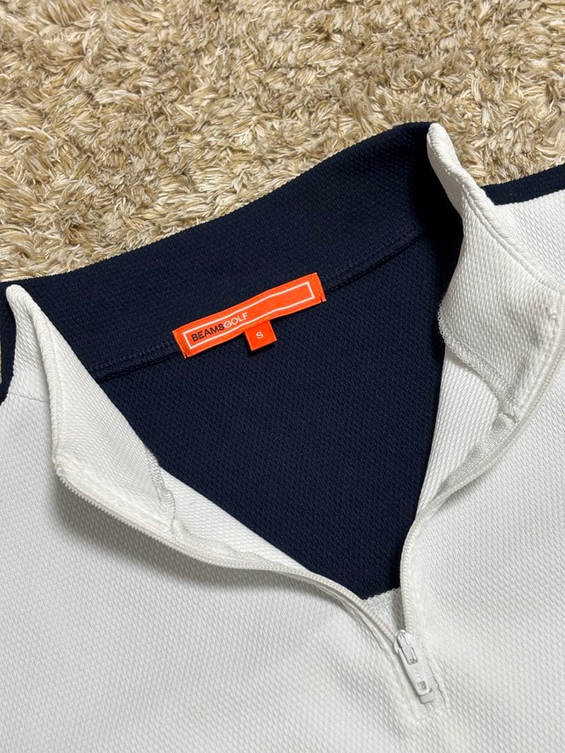 BEAMS GOLF ハーフジップ モックネックシャツ 半袖 S ホワイト