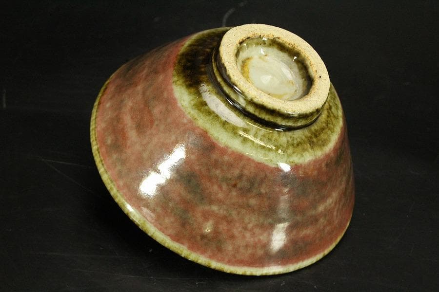 茶道具 河井武一 辰砂茶碗 共箱 真作保証(叔父 河井寛次郎)(ZE937)