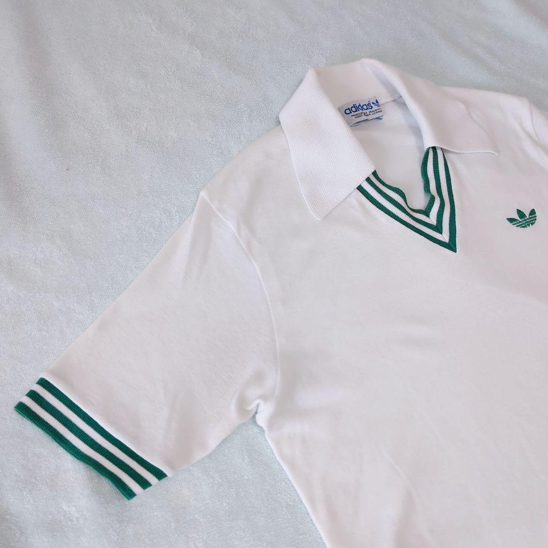 レア adidas 80sデサント製 ヴィンテージテニスポロ ホワイト×グリーン