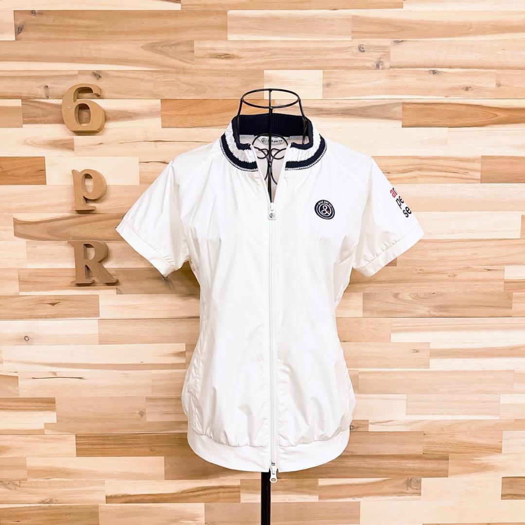 【アンパスィ】ゴルフ ジップアップ ニット襟 半袖Tシャツ 内側メッシュ M 白