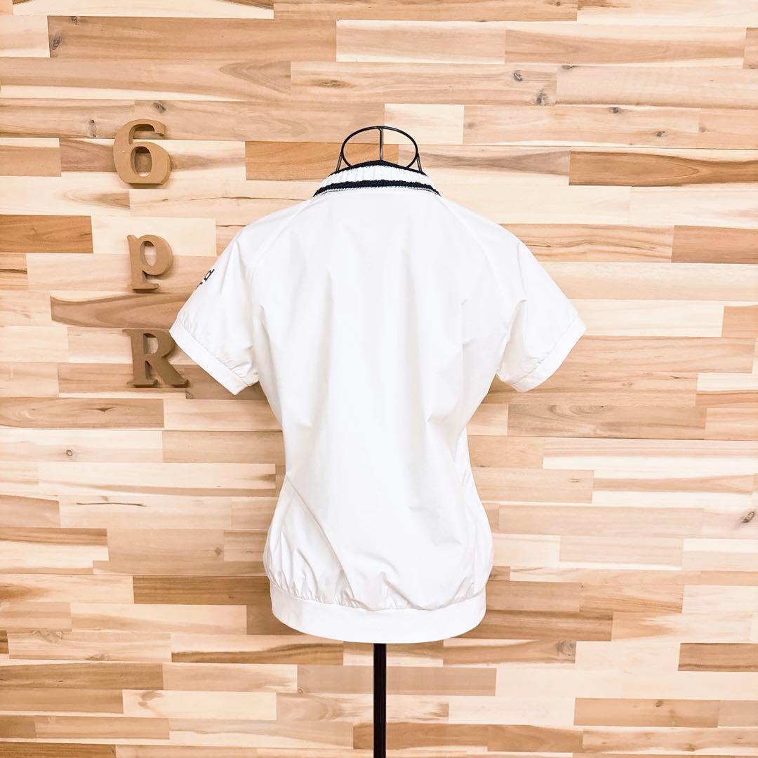 【アンパスィ】ゴルフ ジップアップ ニット襟 半袖Tシャツ 内側メッシュ M 白