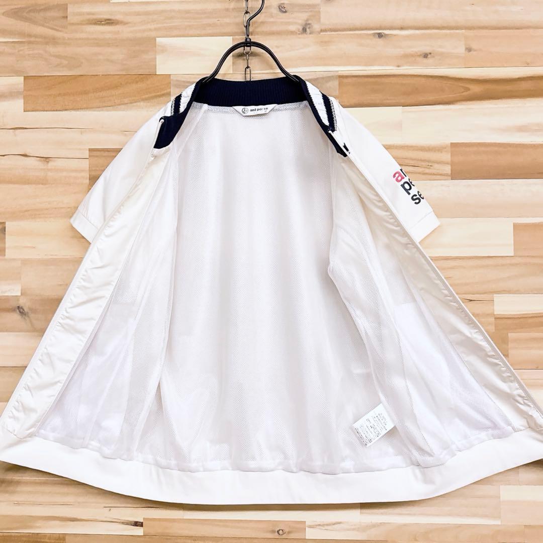 【アンパスィ】ゴルフ ジップアップ ニット襟 半袖Tシャツ 内側メッシュ M 白
