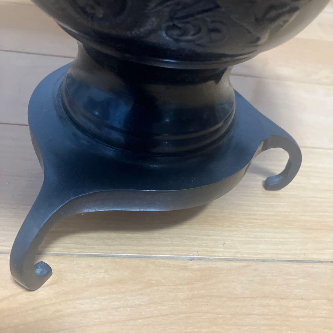 薄端 唐銅 龍 虎 模様　三脚 伝統工芸縁起物