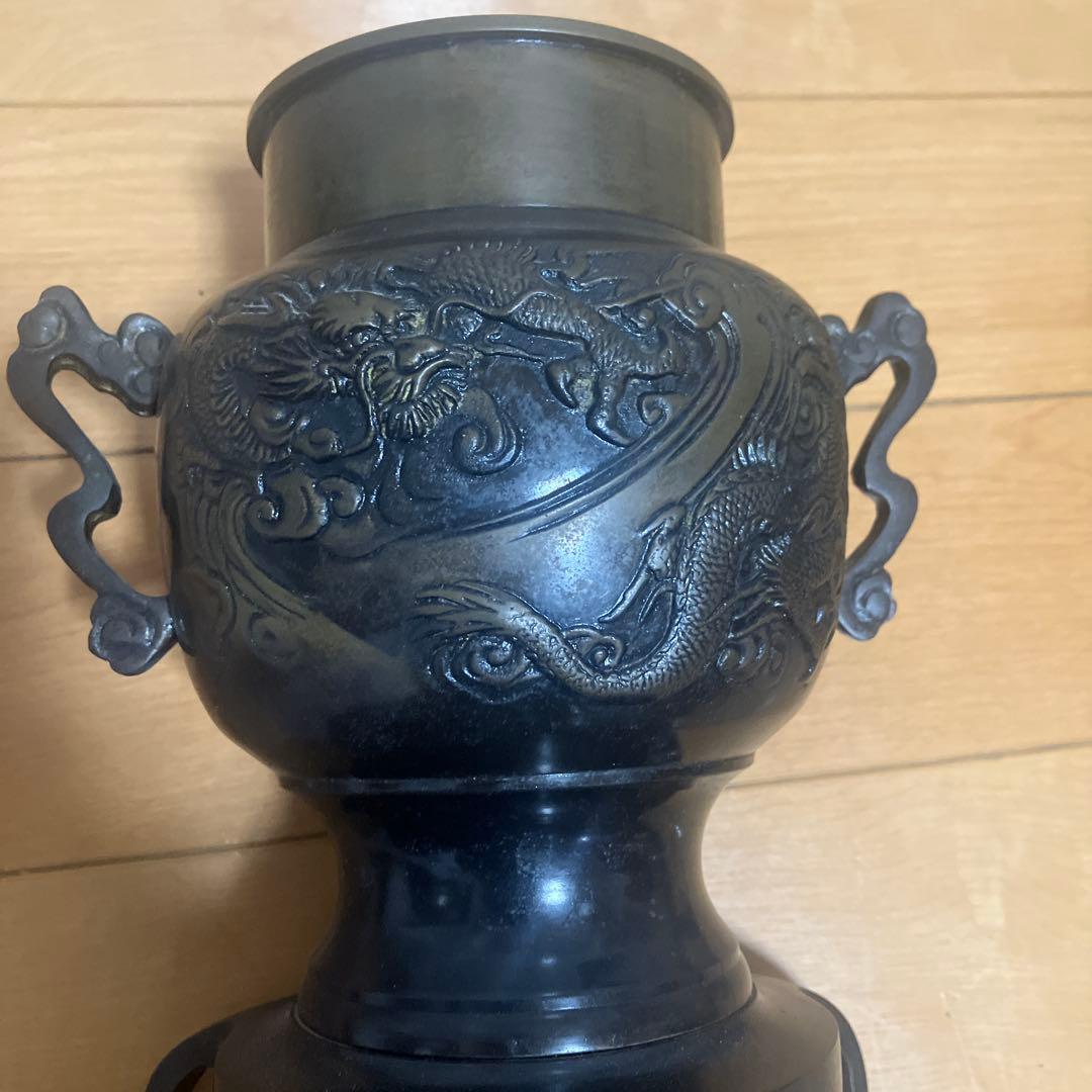 薄端 唐銅 龍 虎 模様　三脚 伝統工芸縁起物