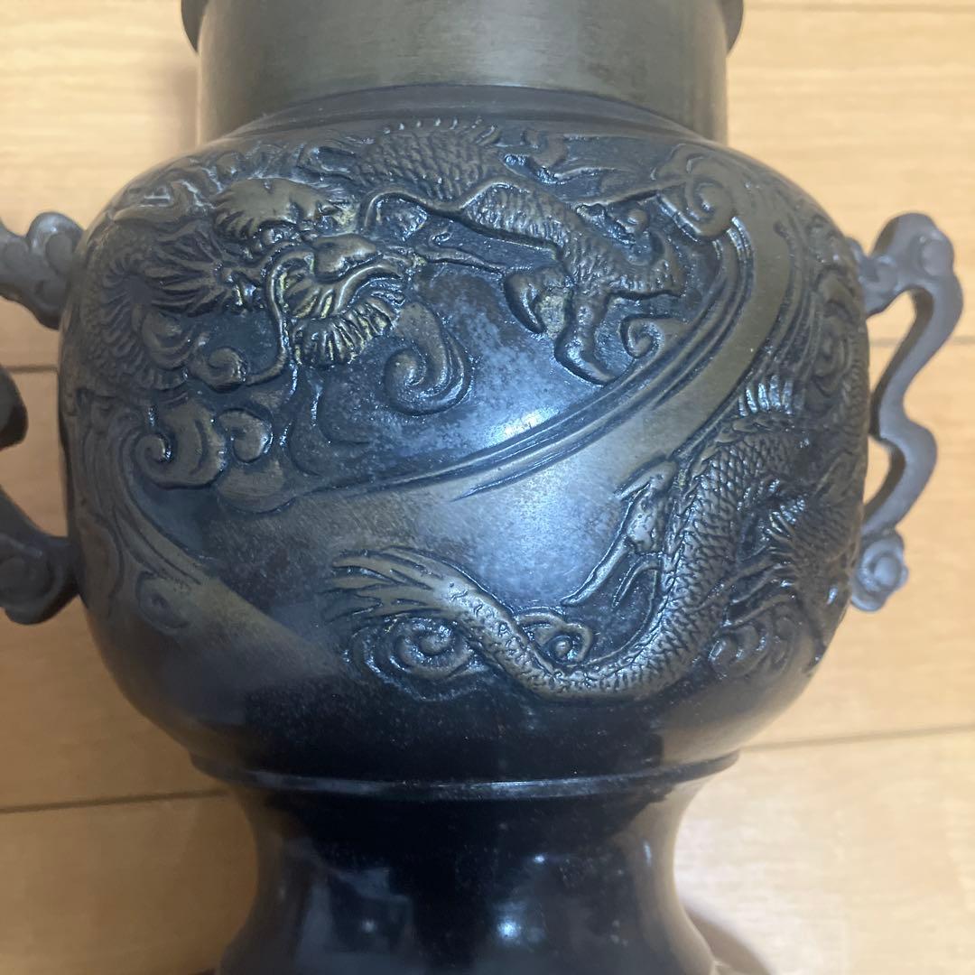 薄端 唐銅 龍 虎 模様　三脚 伝統工芸縁起物