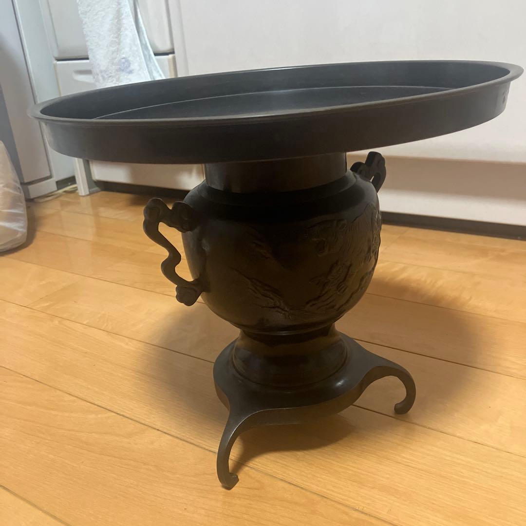薄端 唐銅 龍 虎 模様　三脚 伝統工芸縁起物