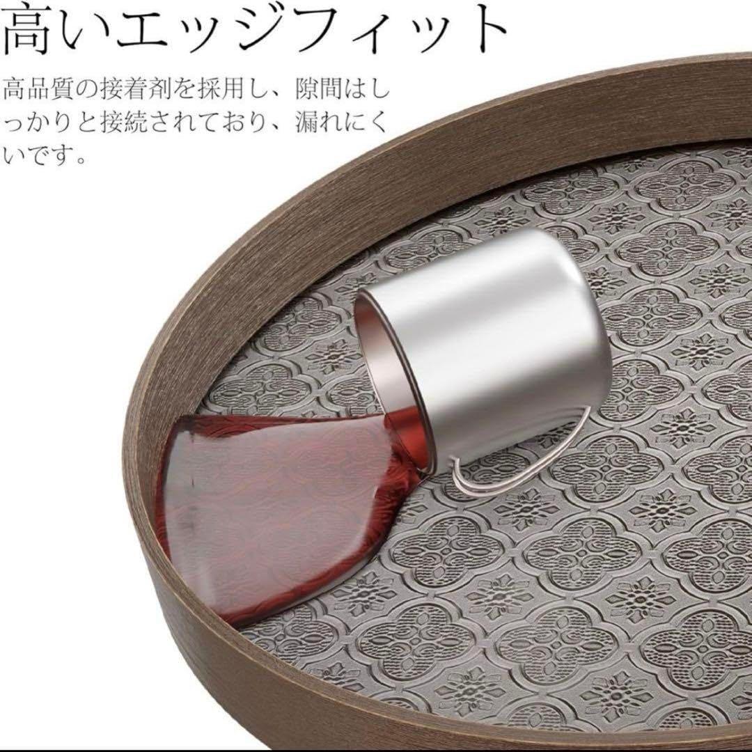 丸盆 竹製 キッチントレー 丸形 30cm 海棠花模様 金属 取っ手付き