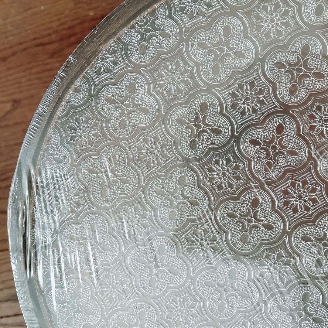 丸盆 竹製 キッチントレー 丸形 30cm 海棠花模様 金属 取っ手付き