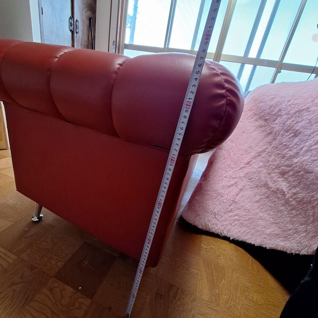 【美品】アンティーク調 2人掛けソファ チェスターフィールド風 レッド 鋲打ち
