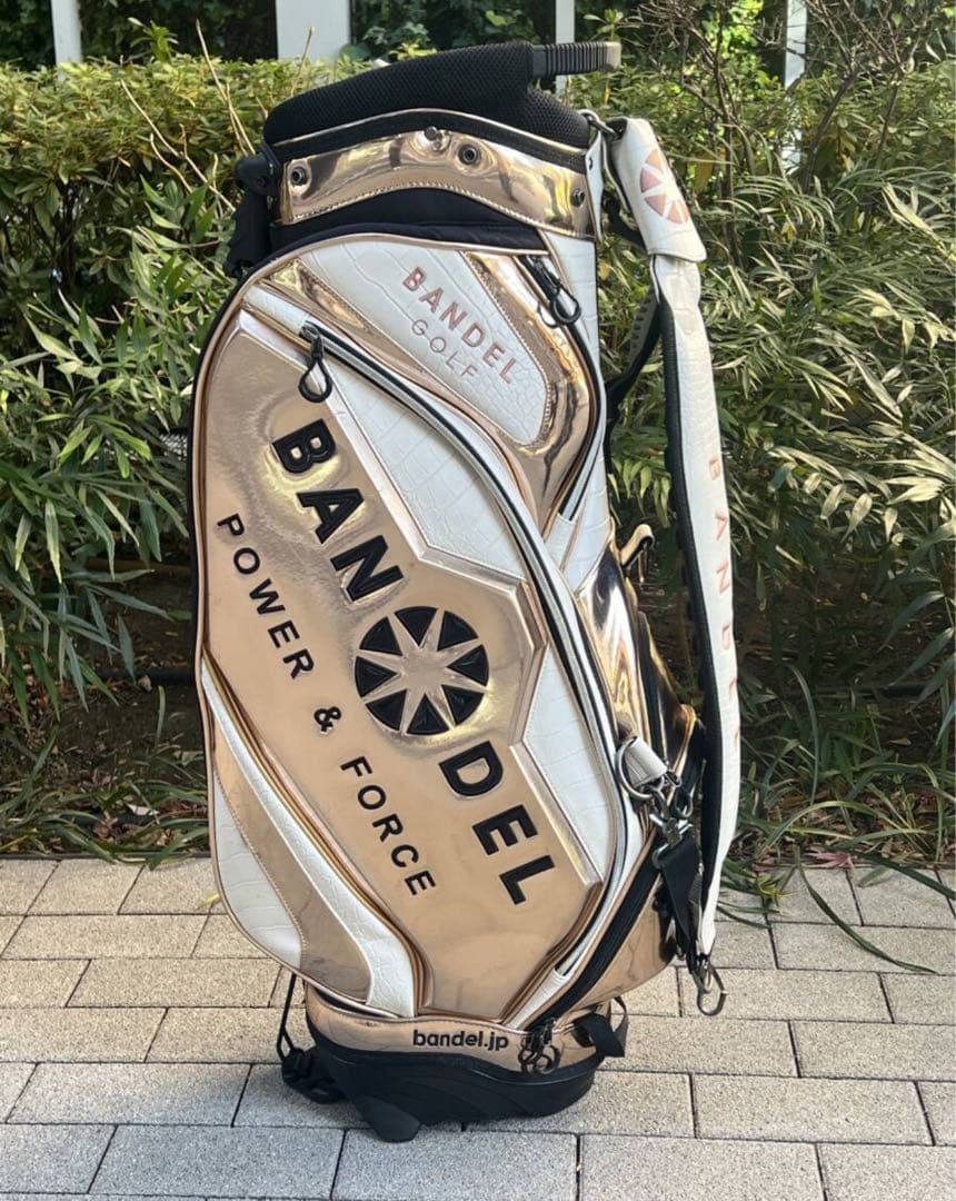BANDEL Golf / バンデル　キャディバッグ　クロコ型押し　金ｘ白